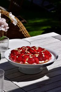 Close-up of strawberries in bowl on table