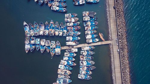 High angle view of boats in the sea