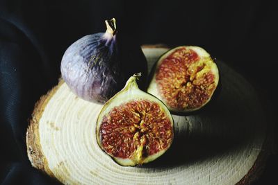 Close-up of fruits in plate on table