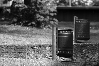 Close-up of old machine on field