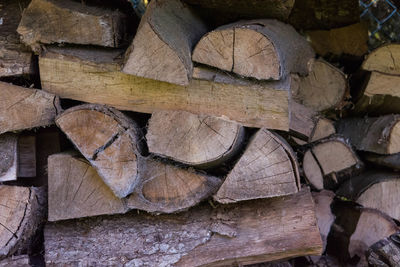 Full frame shot of stacked logs