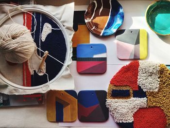 Handcrafted decoration with colourful abstract art geometry 