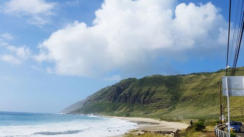 Scenic view of sea against cloudy sky