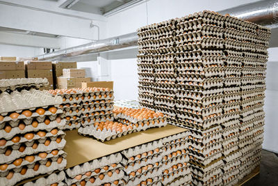 Stack of eggs in industry