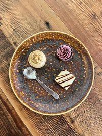 Directly above shot of food in plate on table