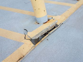 High angle view of damaged road