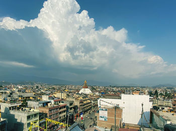 High angle view of city against sky