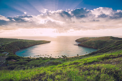 View of sea against cloudy sky