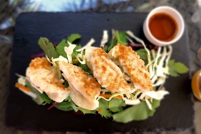 Close-up of served food in plate