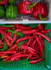 Close-up of red chili peppers for sale in market