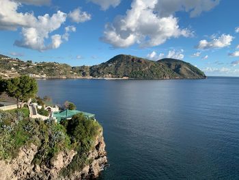 Scenic view of bay against sky