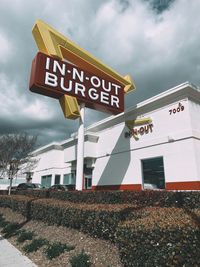 Road sign against sky