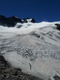 Scenic view of snowcapped mountains against clear sky