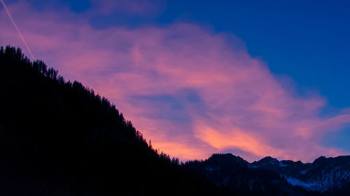 Scenic view of silhouette mountains against sky at sunset