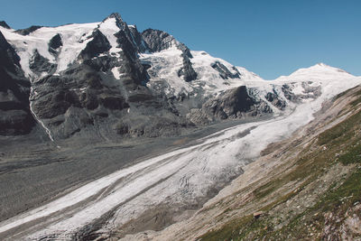 Scenic view of rocky mountains against cloudy sky