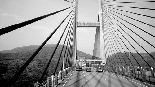 Suspension bridge over river