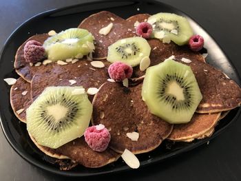 High angle view of fruits in plate