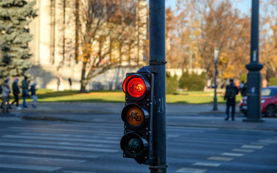 Red light for bicycles on traffic light in city