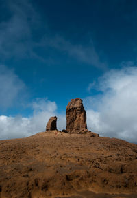 Low angle view of rock formations against sky