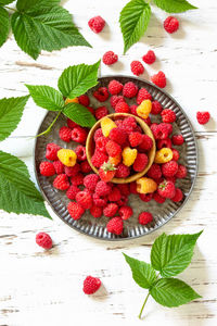 High angle view of fruits on table