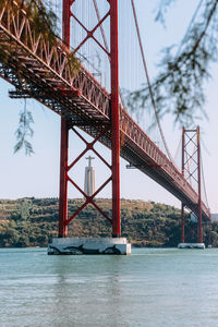 Suspension bridge over river