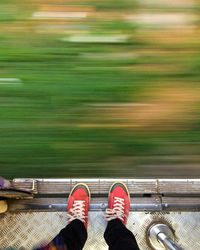 Low section of person standing on road