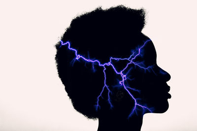 Digital composite image of silhouette man against white background