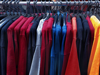 Full frame shot of clothes hanging on rack in store