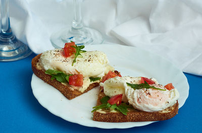 Close-up of breakfast served on table