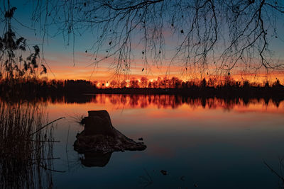 Scenic view of lake against sky during sunset