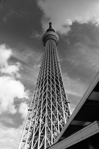 Low angle view of modern building against cloudy sky