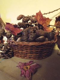 Close-up of flowers in basket