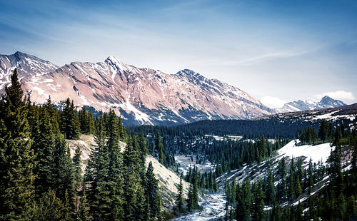 Scenic view of snowcapped mountains against sky during winter