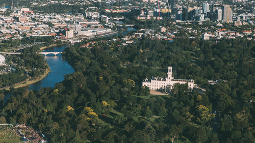 High angle view of buildings in city