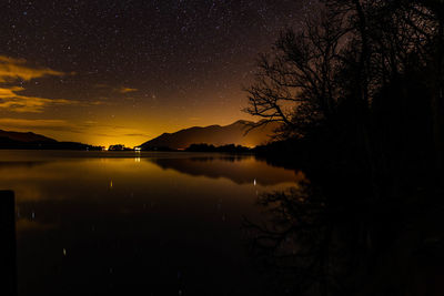 Derwent water at night from ashness jetty with reflections on the lake