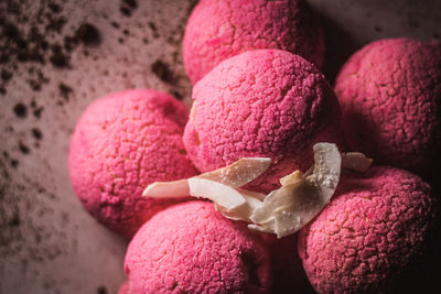 High angle view of ice cream on heart shape