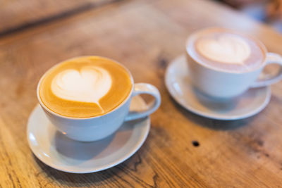 Close-up of cappuccino on table