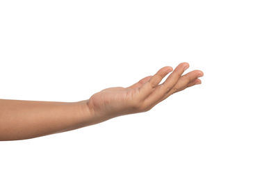 Close-up of hands over white background