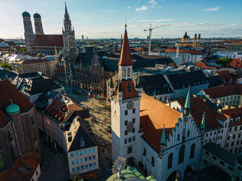 High angle view of buildings in city