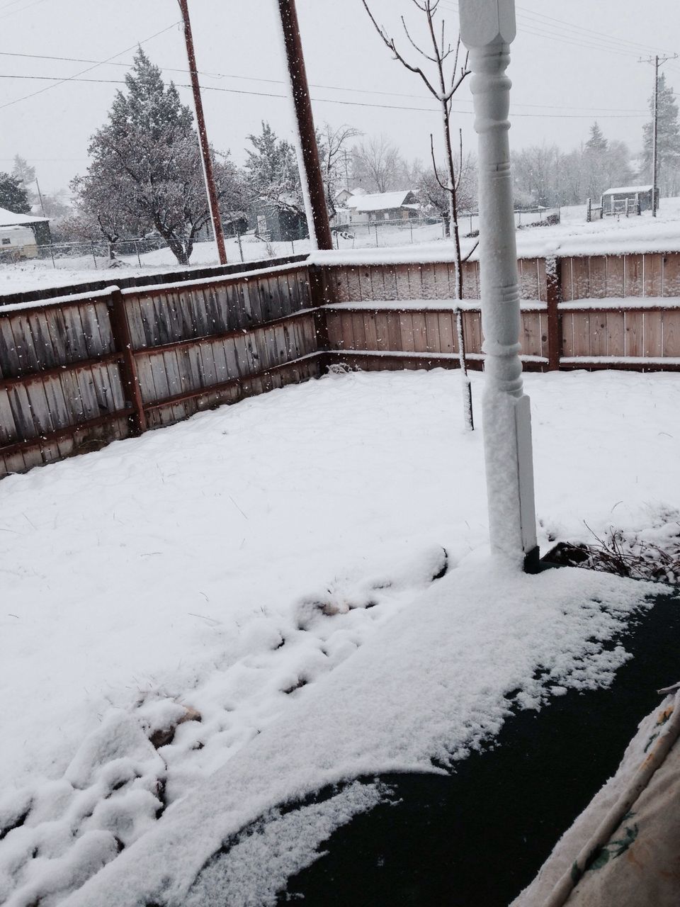 snow, winter, cold temperature, tree, season, railing, built structure, weather, bridge - man made structure, connection, architecture, fence, covering, nature, bare tree, river, frozen, day, transportation, outdoors