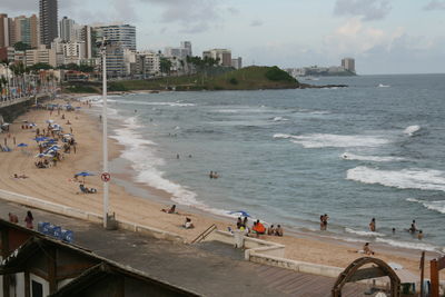 High angle view of people on beach