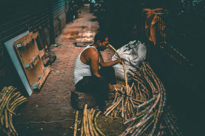 High angle view of woman working