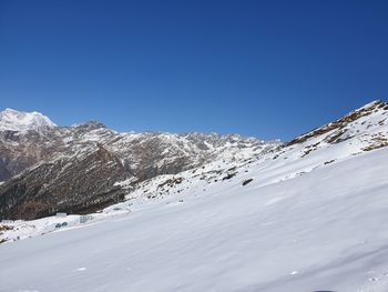 Scenic view of snowcapped mountains against clear sky