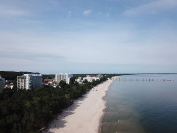 Scenic view of sea and buildings against sky