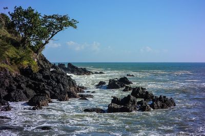 Scenic view of sea against clear sky