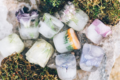 High angle view of stones on pebbles