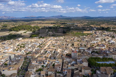 High angle view of townscape against sky
