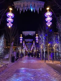 Illuminated lights in building at night