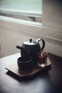 High angle view of tea cup on table