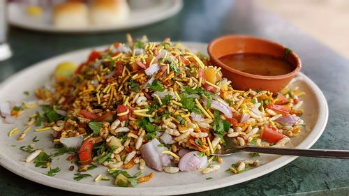 Close-up of food in plate on table